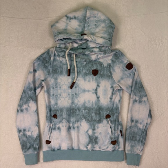 Wanakome Tops - Wanakome Hoodie Sweatshirt Womens Medium Blue Tie Dye Cowl Neck Fleece Pullover